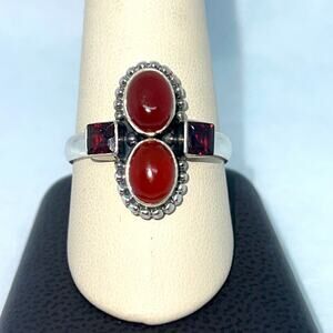 Nicky Butler Sterling Carnelian Garnet Beaded Ring 11